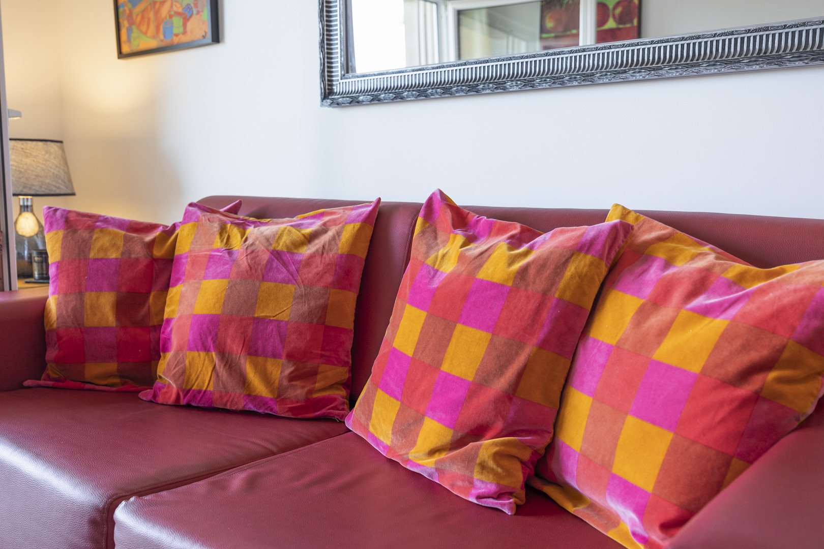 Sofa detail with patterned cushions