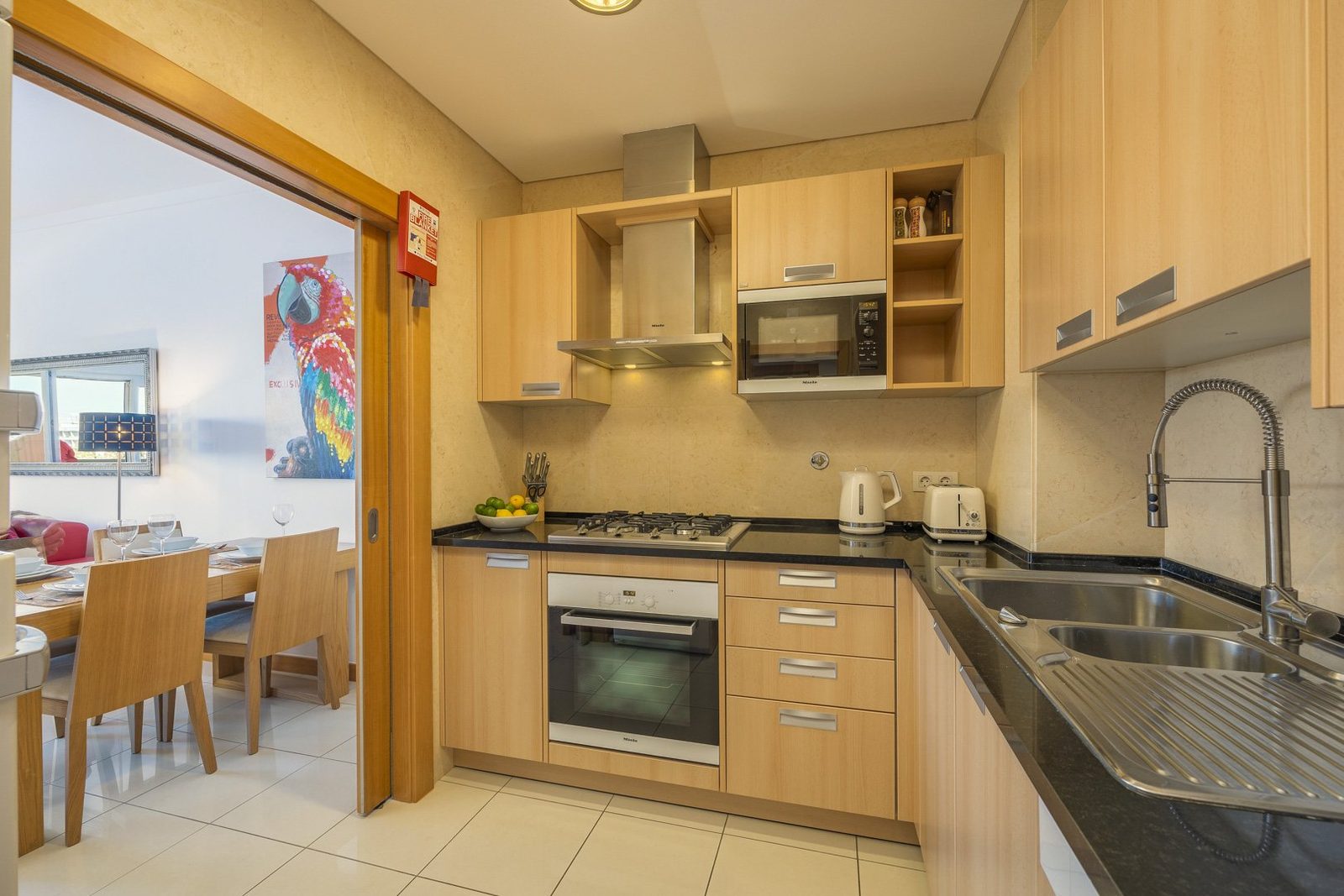Kitchen with view through to the dining area