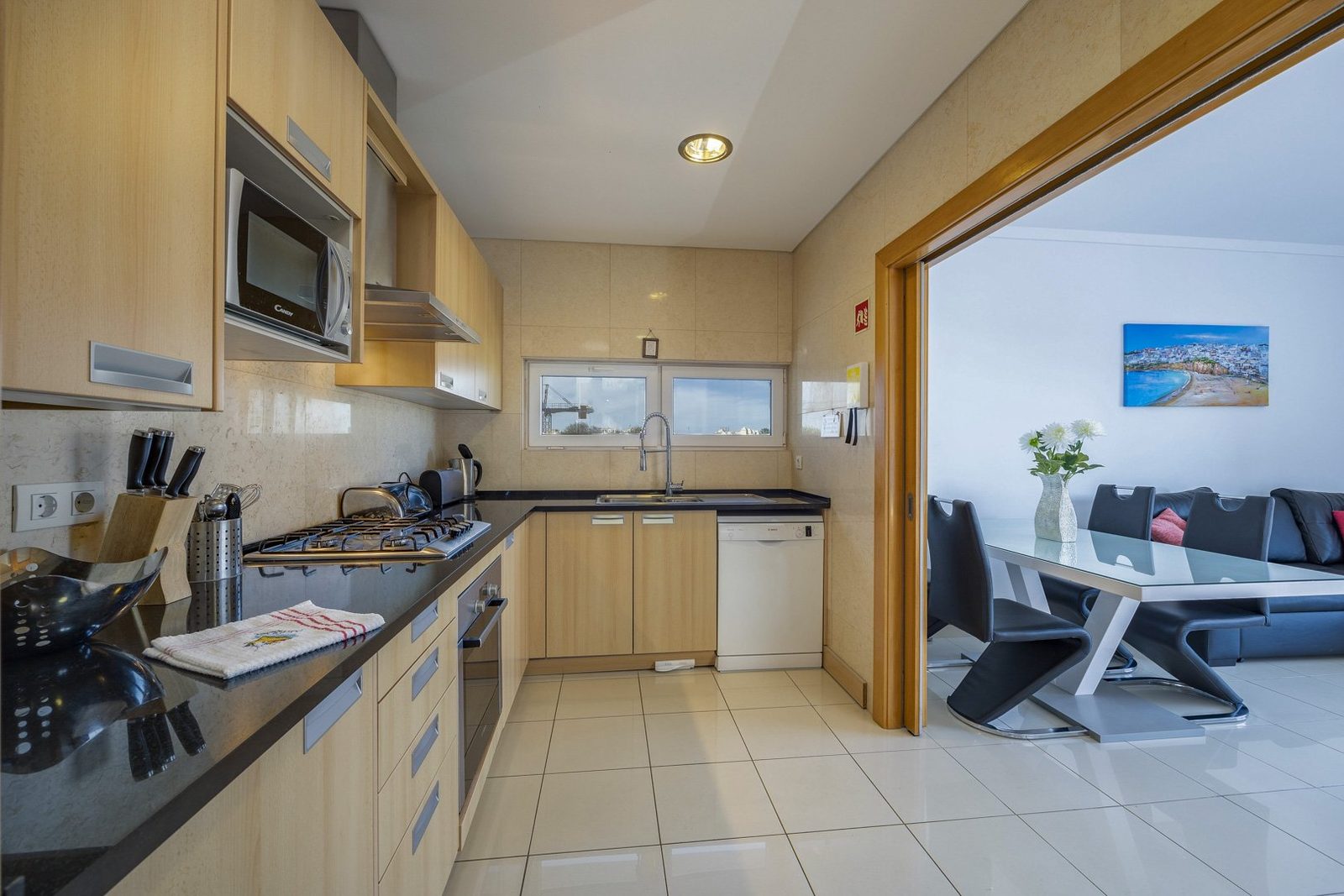 Kitchen with view through to the dining area