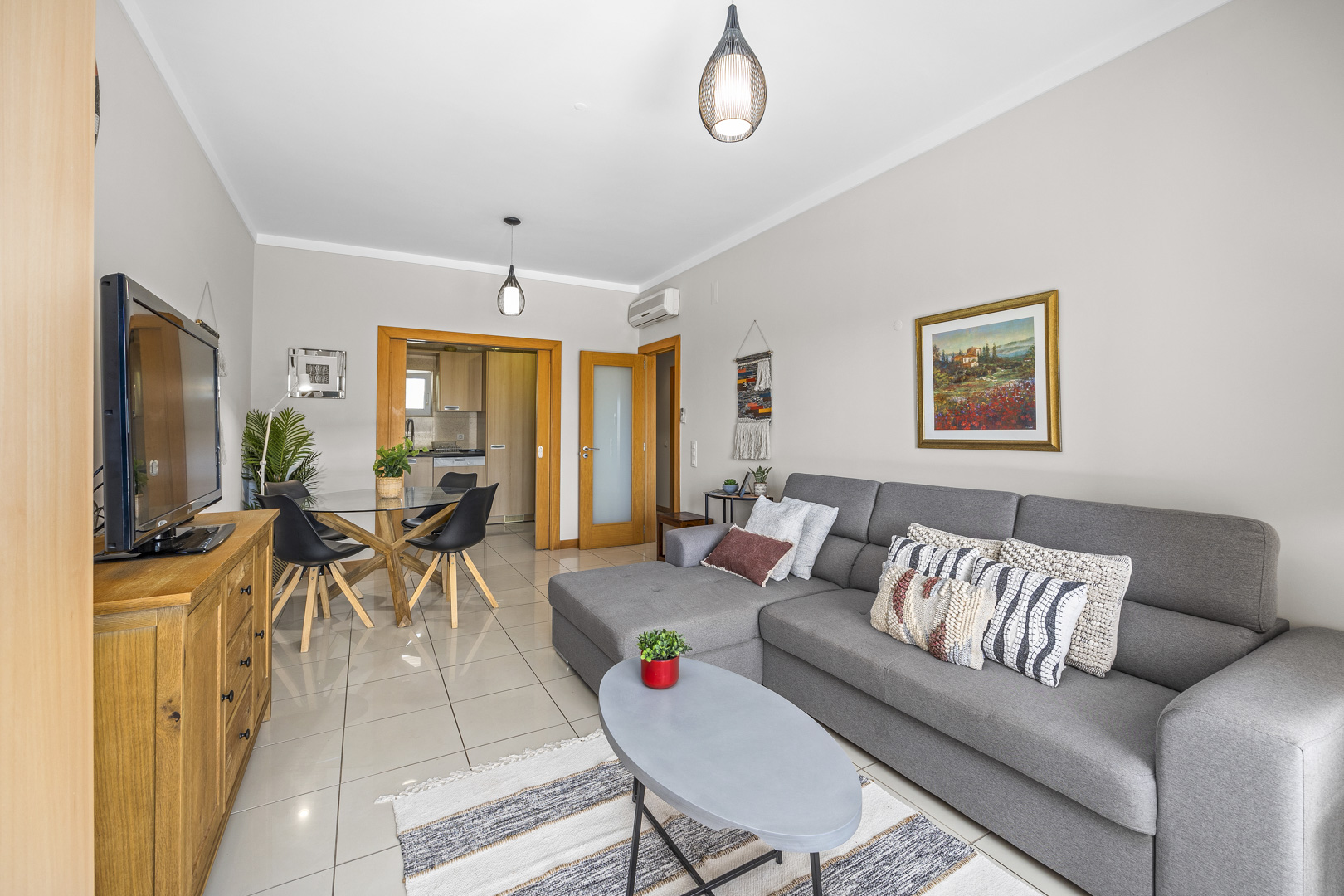 Living and dining area with view through to the kitchen