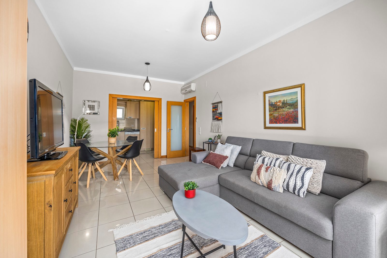 Living and dining area with view through to the kitchen