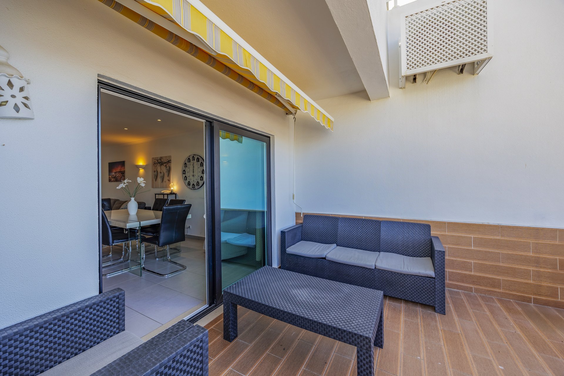 Balcony seating area viewed from the living room
