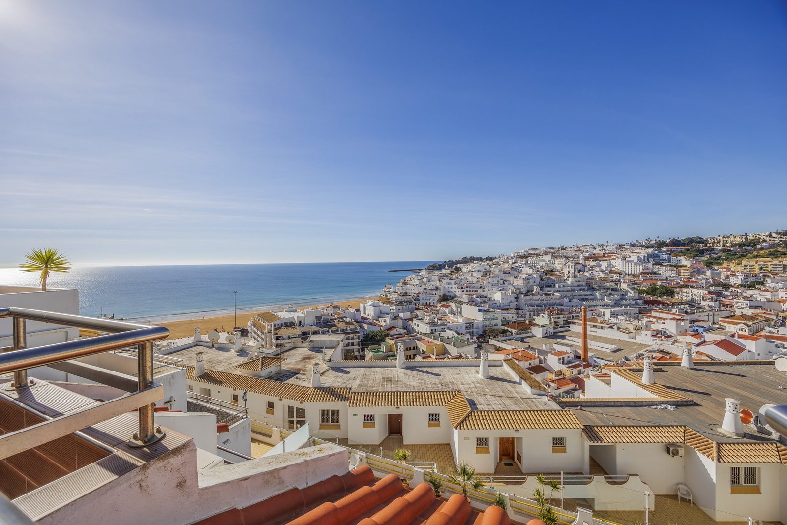 Panoramic view of the old town and beach from the balcony