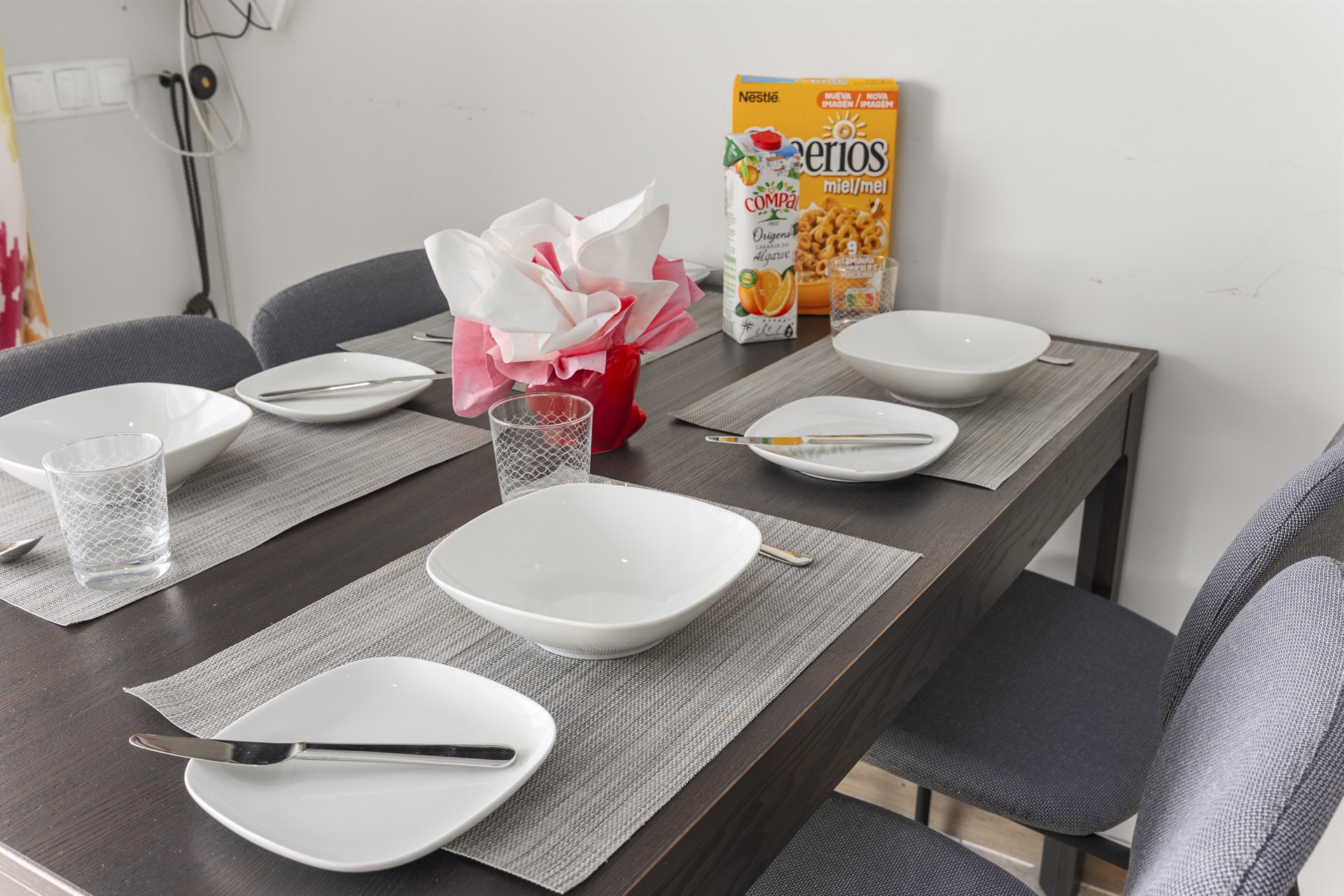 Dining table set for breakfast