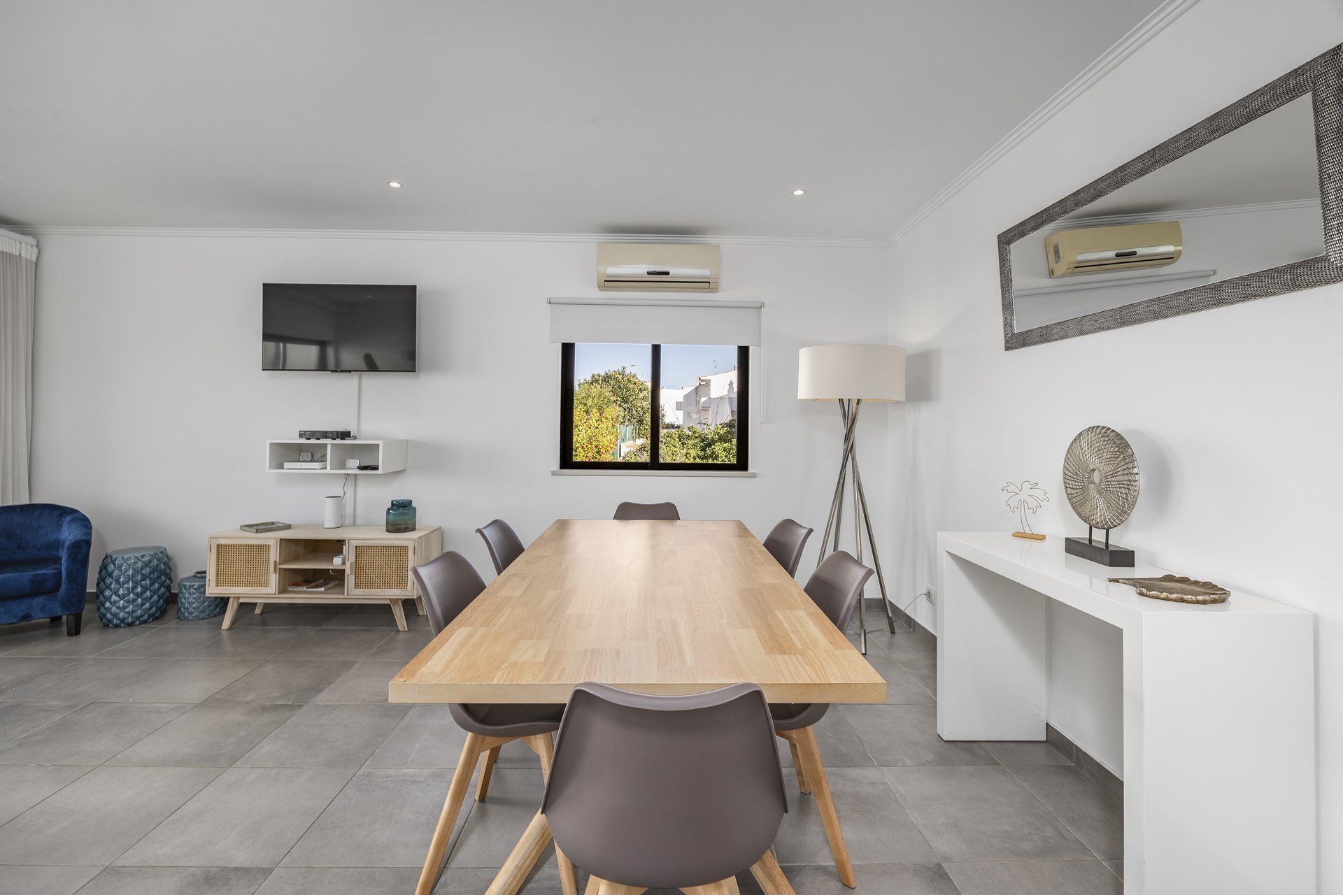 Dining table with wooden dining set and TV console
